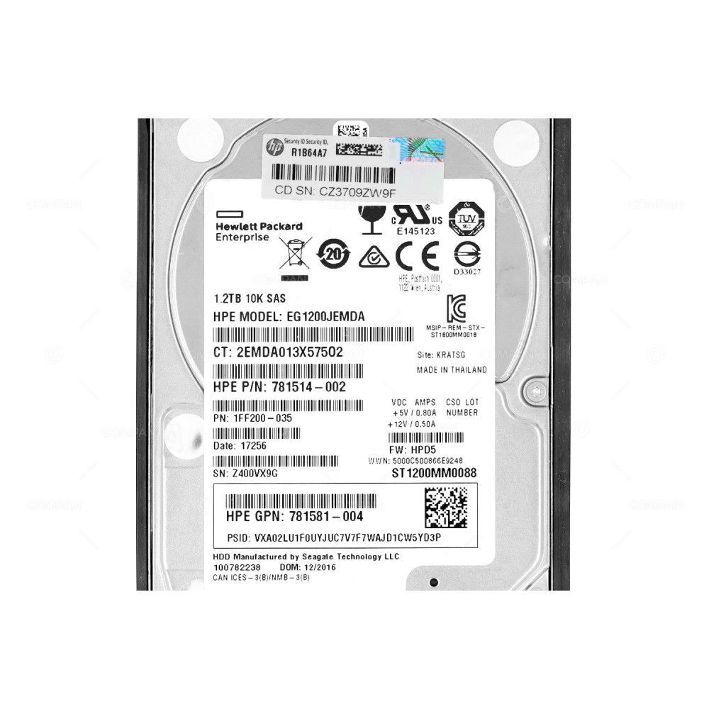 832972-001  HP HDD 1.2TB  10K  SAS 12G  2.5" SFF FOR HPE STOREVIRTUAL 3200